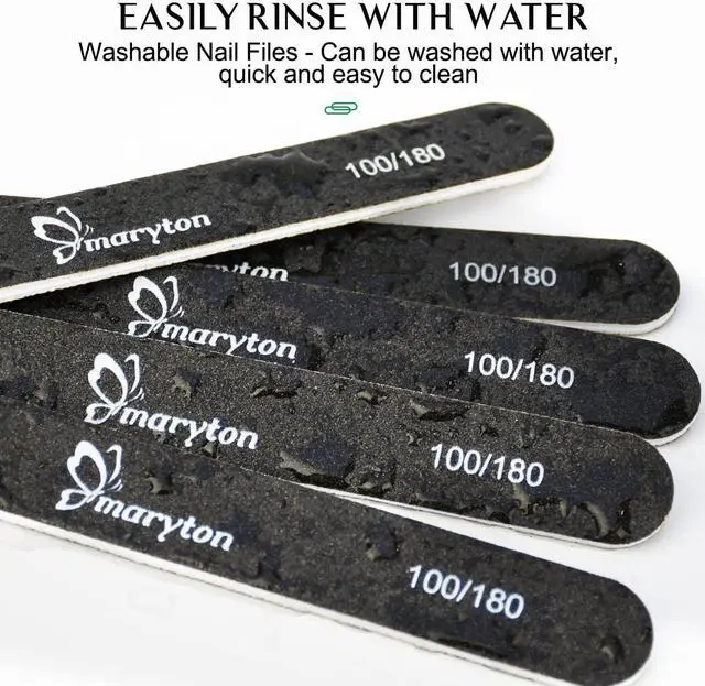 Alt view image 6 of 6 - Maryton Nail File 100/180 Grit Emery Boards for Nails, Black, 12 PCS | for Natural Acrylic Nails, Upgraded Sandpaper, Durable Reusable, Washable, Double Sided, Professional Salon Quality