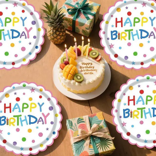 Alt view image 7 of 7 - 50Pcs Birthday Paper Plates 7inch Party Dessert Plates Supplies Colorful Dinnerware Kit for Wedding,Birthday,Baby Shower Office Party Decorations (multi-colored)
