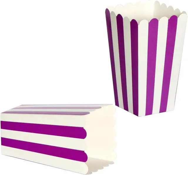 Alt view image 4 of 7 - XIEHE 24 Pack Striped Popcorn Boxes - Carnival Parties Mini Paper Popcorn and Candy Containers, Party Supplies for Movie Nights (Purple)