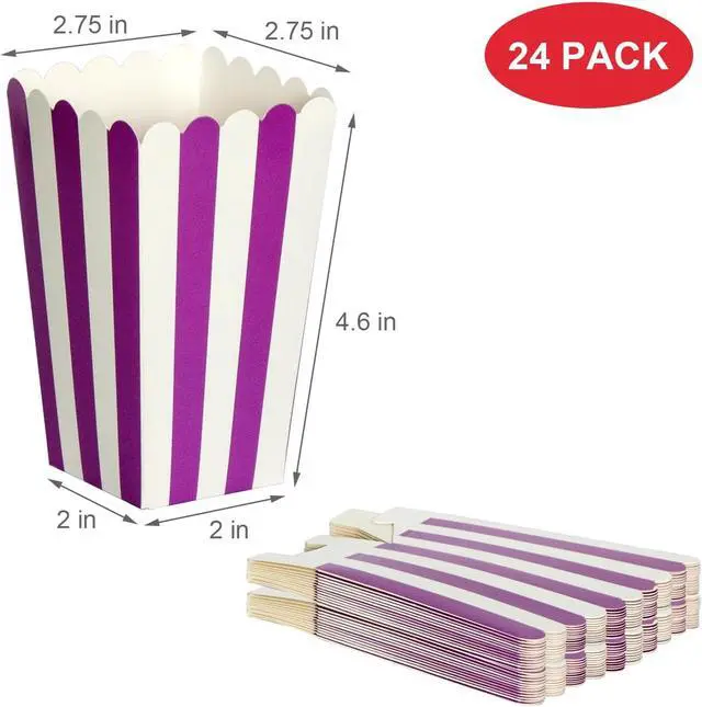 Alt view image 3 of 7 - XIEHE 24 Pack Striped Popcorn Boxes - Carnival Parties Mini Paper Popcorn and Candy Containers, Party Supplies for Movie Nights (Purple)