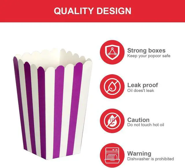 Alt view image 6 of 7 - XIEHE 24 Pack Striped Popcorn Boxes - Carnival Parties Mini Paper Popcorn and Candy Containers, Party Supplies for Movie Nights (Purple)