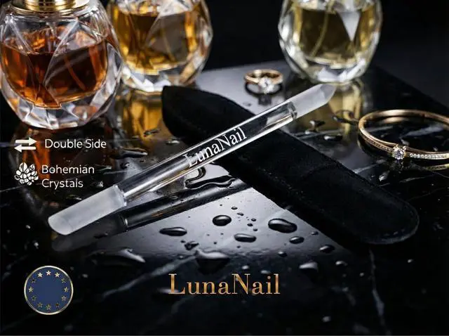 Alt view image 2 of 4 - Double-Sided Czech Crystal Glass Cuticle Pusher | Premium Etched Manicure Stick with Pointed & Slanted Ends | Gentle Non-Metal Care for Natural Nails | Hygienic & Durable | Velvet Case