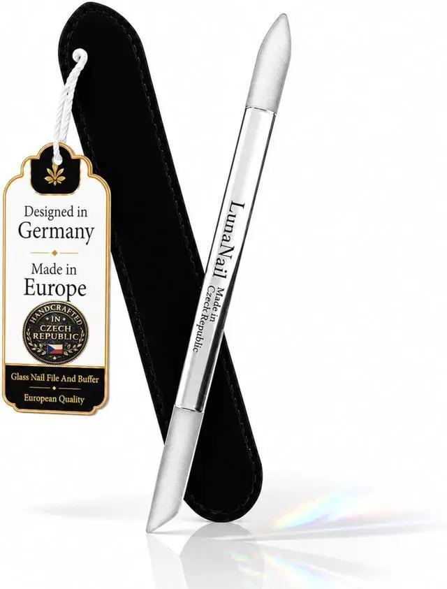 Main image of Double-Sided Czech Crystal Glass Cuticle Pusher | Premium Etched Manicure Stick with Pointed & Slanted Ends | Gentle Non-Metal Care for Natural Nails | Hygienic & Durable | Velvet Case