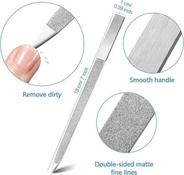 Alt view image 2 of 6 - Mudder 6 Pieces Diamond Nail File Stainless Steel Double Side Nail File Metal Buffer Women Men Fingernails Toenails Manicure for Salon and Home, Silver(7 Inch)