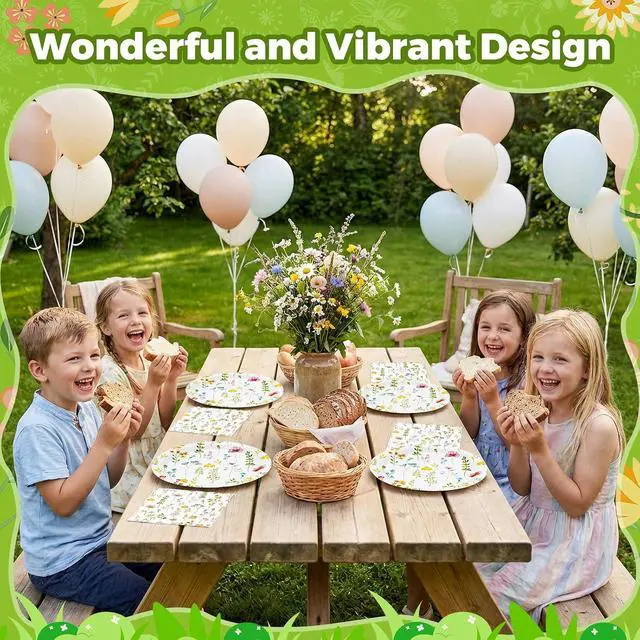 Alt view image 3 of 7 - Spring Floral Paper Plates and Napkins Set | 9 Inch Wildflower Disposable Plates & Matching Napkins for Garden Party, Baby Shower, Birthday | Floral Party Decorations & TablewareServe for 20