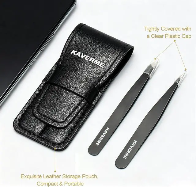 Alt view image 7 of 7 - 2Pcs Eyebrows Tweezers Set, Upgrade Professional Precision Tips, Black | Slant and Point Tips for Eyebrows, Facial Hair and Ingrown Hair Removal