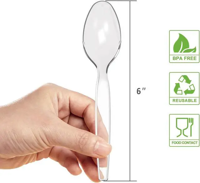 Alt view image 2 of 7 - POSATE Plastic Spoons Heavy Duty, Clear Disposable Silverware 100 Count | BPA-Free, Heat Resistant Heavyweight Spoons Quality Cutlery Sturdy Utensils for Party Dinner Lunch Butter Cake Wedding