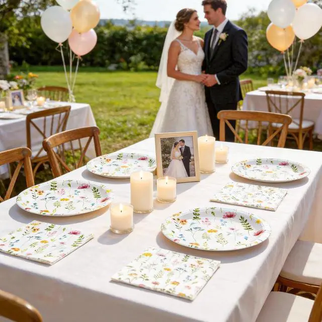 Alt view image 7 of 7 - Spring Floral Paper Plates and Napkins Set | 9 Inch Wildflower Disposable Plates & Matching Napkins for Garden Party, Baby Shower, Birthday | Floral Party Decorations & TablewareServe for 20