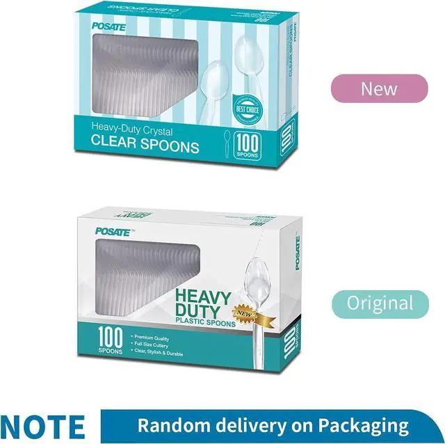 Alt view image 7 of 7 - POSATE Plastic Spoons Heavy Duty, Clear Disposable Silverware 100 Count | BPA-Free, Heat Resistant Heavyweight Spoons Quality Cutlery Sturdy Utensils for Party Dinner Lunch Butter Cake Wedding