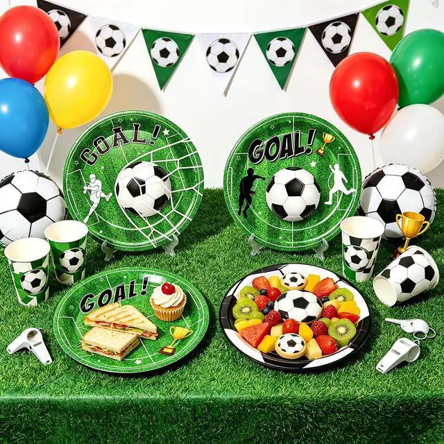 Alt view image 6 of 7 - 48 Pcs Soccer Dessert Plates for Birthday Party, 7 Inch Disposable Paper Plates in 4 Colors, Soccer Party Supplies for Boys Girls Kids, Sports Theme Decorations for Team Party & Game Day