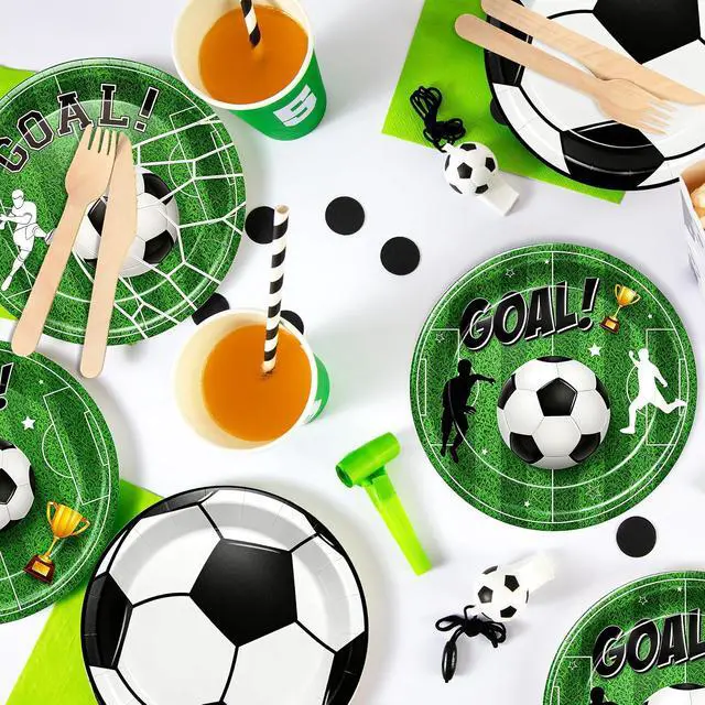 Alt view image 2 of 7 - 48 Pcs Soccer Dessert Plates for Birthday Party, 7 Inch Disposable Paper Plates in 4 Colors, Soccer Party Supplies for Boys Girls Kids, Sports Theme Decorations for Team Party & Game Day