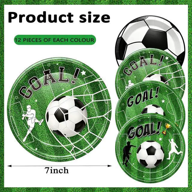 Alt view image 3 of 7 - 48 Pcs Soccer Dessert Plates for Birthday Party, 7 Inch Disposable Paper Plates in 4 Colors, Soccer Party Supplies for Boys Girls Kids, Sports Theme Decorations for Team Party & Game Day