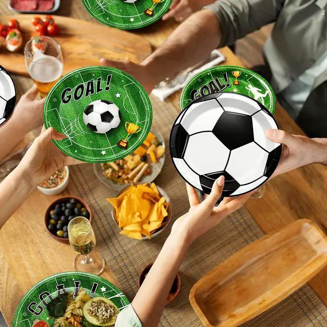 Alt view image 4 of 7 - 48 Pcs Soccer Dessert Plates for Birthday Party, 7 Inch Disposable Paper Plates in 4 Colors, Soccer Party Supplies for Boys Girls Kids, Sports Theme Decorations for Team Party & Game Day