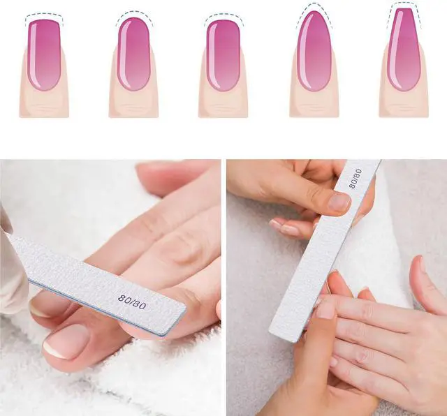 Alt view image 5 of 7 - 10 Count 80/80 Grit Rectangle Nail Files for Acrylic Nails, Reusable Buffering Files Double Sided Emery Boards for Nails