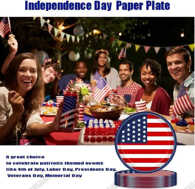 Alt view image 5 of 7 - 4th of July Disposable Paper Plates American Flag Patriotic Party Supplies, Red White and Blue Paper Plates for Memorial Day Independence Day Decorations, Serve 25
