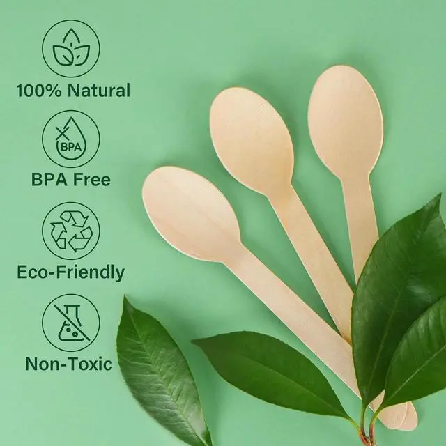 Alt view image 3 of 7 - LotFancy Disposable Wooden Spoons, 100Pcs 6.25 inch Wood Cutlery Spoon, Biodegradable Compostable Eco-friendly Birchwood Sampling Tasting
