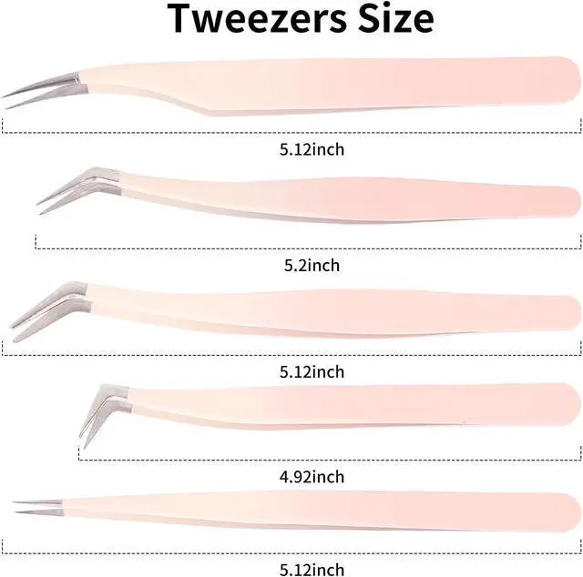 Alt view image 7 of 7 - 5 Pcs Lash Extension Tweezers, Lash Tweezers for Eyelash Extension, Straight and Curved Eyelash Tweezers, For Professional Eyelash Extension Artists, Girls, Women, Beginners