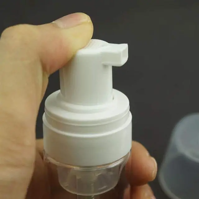 Alt view image 3 of 7 - 2-Piece Plastic Foamer Bottle Clear Pump Dispenser Mini Travel Size Foaming Soap Face Wash 1.7 Oz, No leaks!