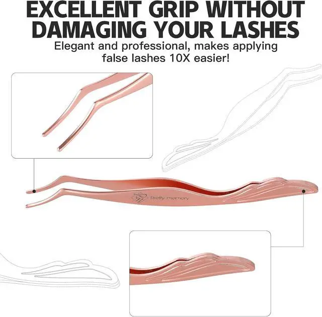 Alt view image 6 of 7 - Pretty memory Eyelash Applicator Tool Stainless Steel Lash Tweezers | Curved Eyelash Tweezers for Easy Lash Application and Removal, Rose Gold