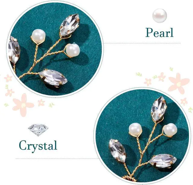 Alt view image 6 of 6 - Syhood 6 Pcs Pearl Crystal Wedding Hair Pins Rhinestone Leaf,Gold | U-Shape for Bridal Updos, Branch Accessories for Prom and Party, Elegant Headpieces, Crystal Accents for Formal Occasions