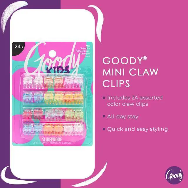 Alt view image 2 of 6 - Goody Classics Mini Claw Clips - 2 Count (Pack of 1), Assorted Colors - Great for Easily Pulling Up Your Hair - Pain-Free Hair Accessories for Women, Men, Boys and Girls