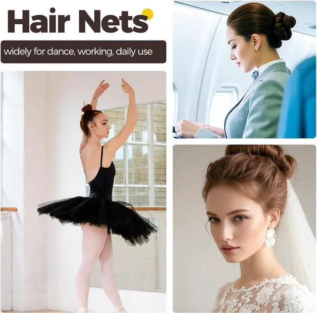 Alt view image 6 of 7 - 130pcs Hair Nets for Buns Set, 30pcs Dance HairNets(20'' & 12'') | for Ballet Girls/Women, Invisible, 100pcs Secure & Natural Bun Bobby Pins(2"), Brown Hair Bun Accessories
