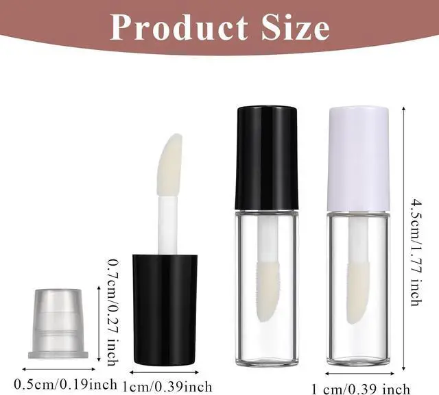 Alt view image 2 of 7 - 12 Pcs Empty Lip Gloss Tubes 1.2ml Clear Mini Refillable Lip Balm Bottles with Rubber Inserts and Brush Mini Makeup Containers for Samples Lips Balms DIY Makeup Travel Split (Black and White)