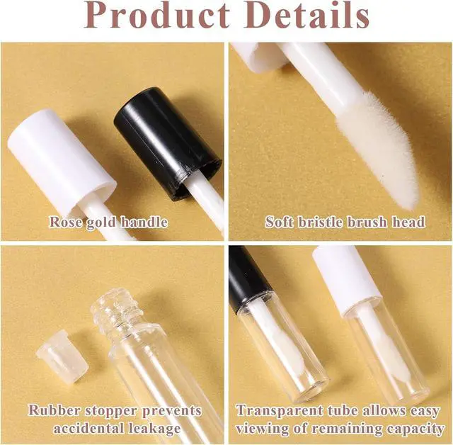 Alt view image 4 of 7 - 12 Pcs Empty Lip Gloss Tubes 1.2ml Clear Mini Refillable Lip Balm Bottles with Rubber Inserts and Brush Mini Makeup Containers for Samples Lips Balms DIY Makeup Travel Split (Black and White)