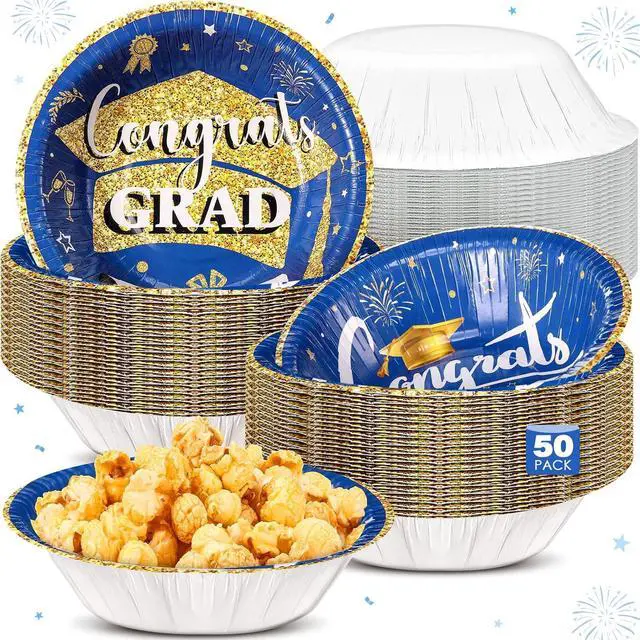 Main image of Ziliny 50 Pcs 16 oz Graduation Party Supplies Congrats Grad Disposable Paper Bowls Bulk Class of 2026 Soup Serving Bowl for Cold and Hot Food Salad Cereal Snack Dinner Decoration, 2 Styles (Blue)