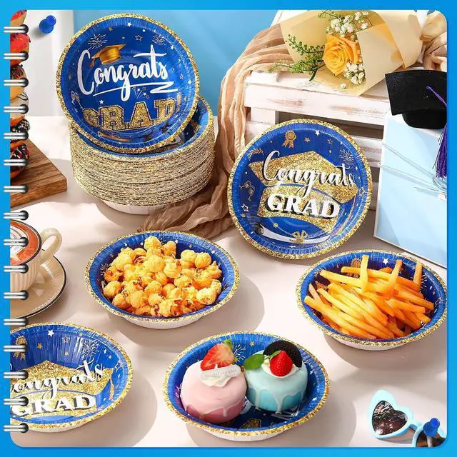 Alt view image 2 of 6 - Ziliny 50 Pcs 16 oz Graduation Party Supplies Congrats Grad Disposable Paper Bowls Bulk Class of 2026 Soup Serving Bowl for Cold and Hot Food Salad Cereal Snack Dinner Decoration, 2 Styles (Blue)