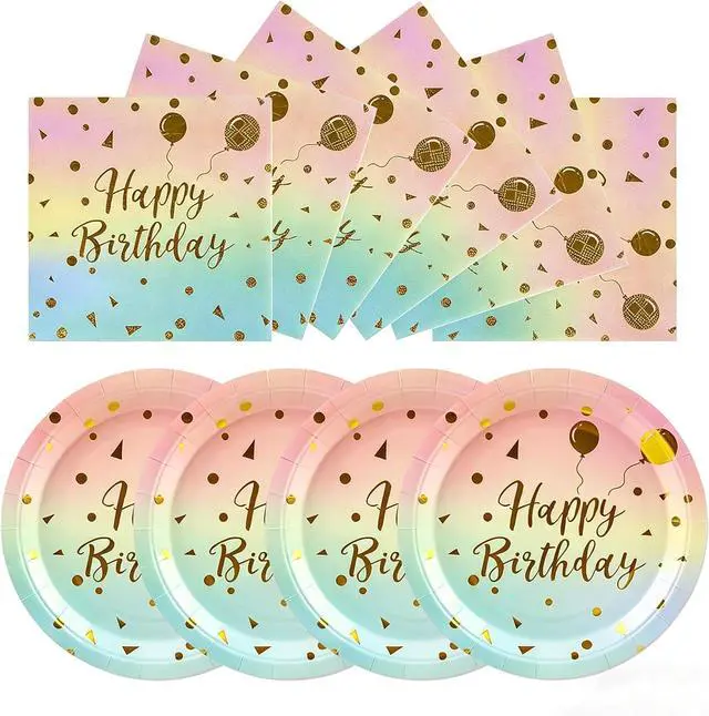 Main image of 50PCS Happy Birthday Paper Plates and Napkins, 7inch Colorful and Gold Polka Dot Birthday Cake Dessert Plates Disposable Tableware Set for Birthday Party Supplies Decorations (Birthday Colorful)