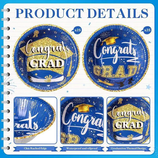 Alt view image 4 of 6 - Ziliny 50 Pcs 16 oz Graduation Party Supplies Congrats Grad Disposable Paper Bowls Bulk Class of 2026 Soup Serving Bowl for Cold and Hot Food Salad Cereal Snack Dinner Decoration, 2 Styles (Blue)