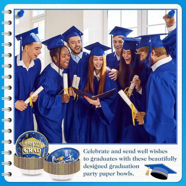Alt view image 6 of 6 - Ziliny 50 Pcs 16 oz Graduation Party Supplies Congrats Grad Disposable Paper Bowls Bulk Class of 2026 Soup Serving Bowl for Cold and Hot Food Salad Cereal Snack Dinner Decoration, 2 Styles (Blue)
