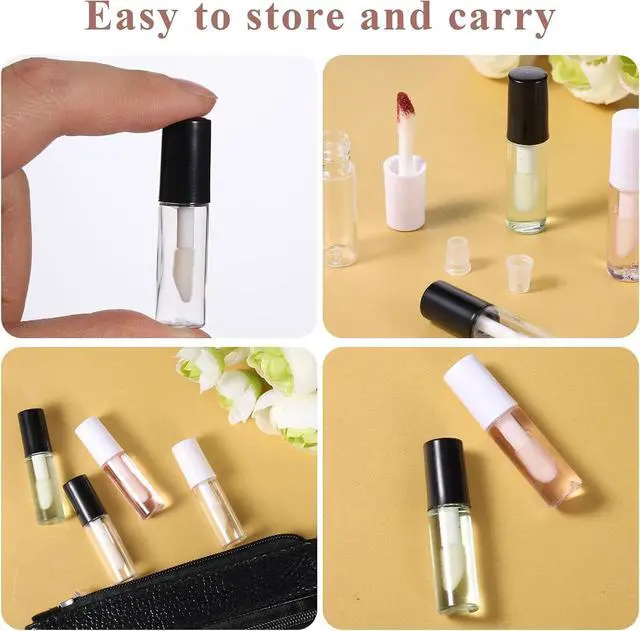Alt view image 5 of 7 - 12 Pcs Empty Lip Gloss Tubes 1.2ml Clear Mini Refillable Lip Balm Bottles with Rubber Inserts and Brush Mini Makeup Containers for Samples Lips Balms DIY Makeup Travel Split (Black and White)