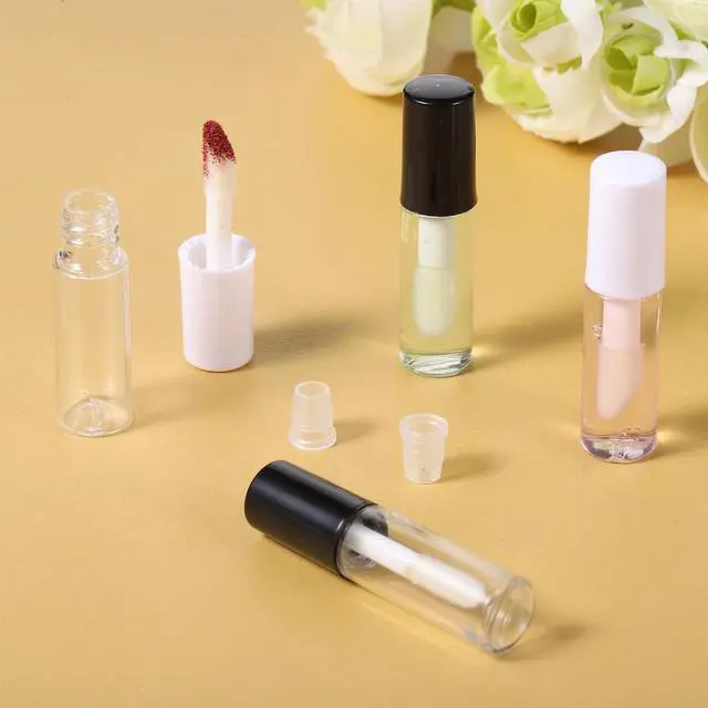 Alt view image 7 of 7 - 12 Pcs Empty Lip Gloss Tubes 1.2ml Clear Mini Refillable Lip Balm Bottles with Rubber Inserts and Brush Mini Makeup Containers for Samples Lips Balms DIY Makeup Travel Split (Black and White)