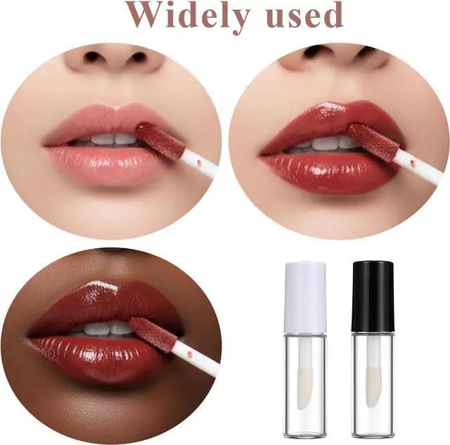 Alt view image 6 of 7 - 12 Pcs Empty Lip Gloss Tubes 1.2ml Clear Mini Refillable Lip Balm Bottles with Rubber Inserts and Brush Mini Makeup Containers for Samples Lips Balms DIY Makeup Travel Split (Black and White)