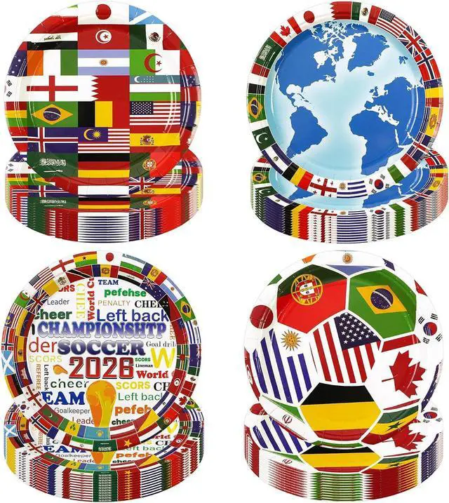 Main image of 48Pcs World Cup 2026 Paper Plates - 7Inch International Flags Dessert Plates for Cake Salad Dessert Disposable Tableware Set for Birthday Soccer Themed Game Day Watch Party Supplies