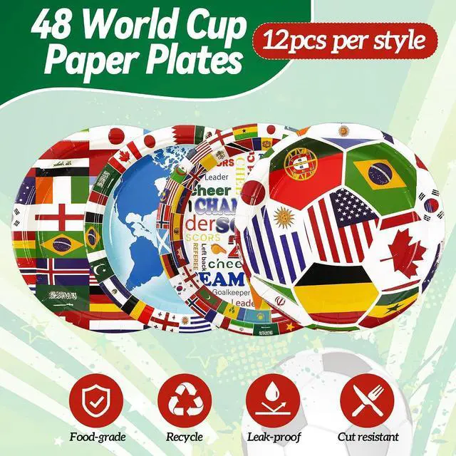 Alt view image 3 of 7 - 48Pcs World Cup 2026 Paper Plates - 7Inch International Flags Dessert Plates for Cake Salad Dessert Disposable Tableware Set for Birthday Soccer Themed Game Day Watch Party Supplies