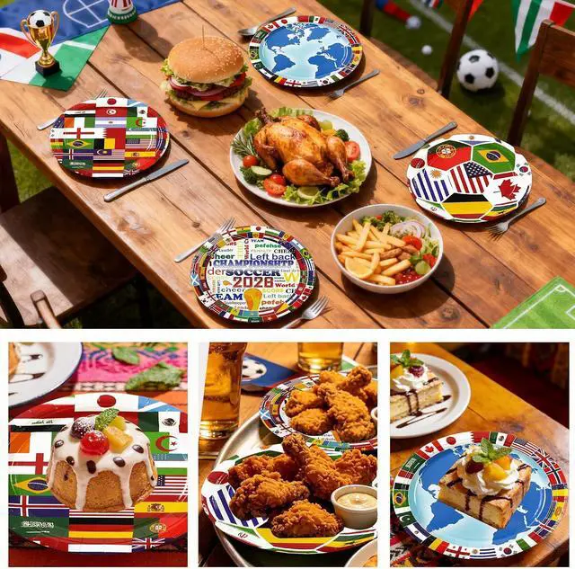 Alt view image 5 of 7 - 48Pcs World Cup 2026 Paper Plates - 7Inch International Flags Dessert Plates for Cake Salad Dessert Disposable Tableware Set for Birthday Soccer Themed Game Day Watch Party Supplies