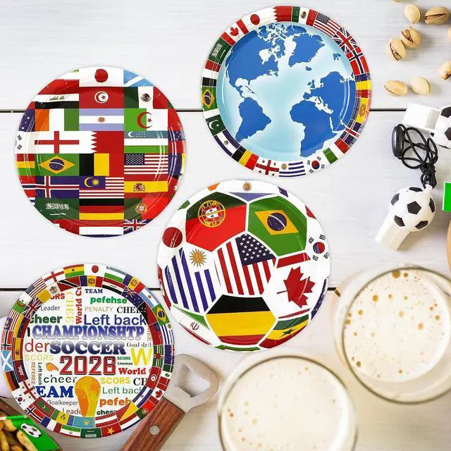 Alt view image 4 of 7 - 48Pcs World Cup 2026 Paper Plates - 7Inch International Flags Dessert Plates for Cake Salad Dessert Disposable Tableware Set for Birthday Soccer Themed Game Day Watch Party Supplies