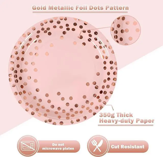 Alt view image 4 of 7 - Pink and Rose Gold Paper Plates-50 Pack- 25 * 7inch Paper Plates & 25 * 6.5inch Napkins,Pink Plates and Napkins Party Supplies for Birthdays,Baby Showers and All Occasions