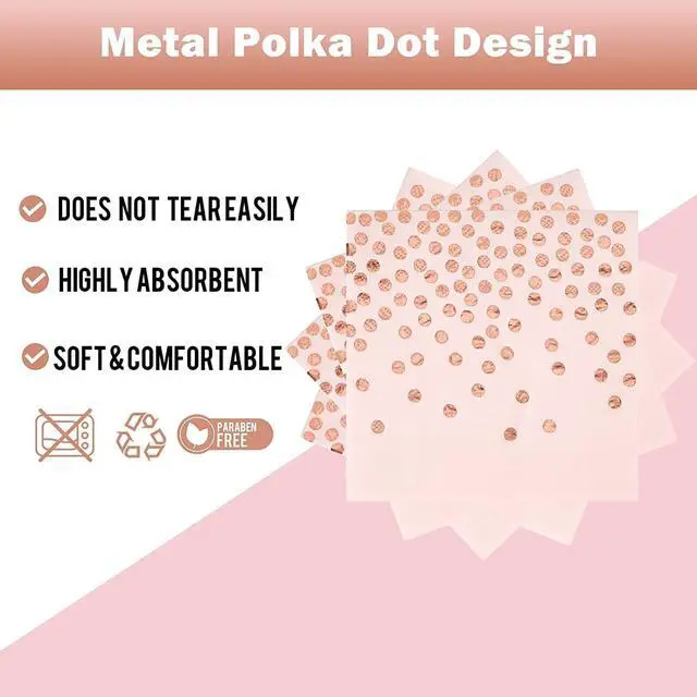 Alt view image 6 of 7 - Pink and Rose Gold Paper Plates-50 Pack- 25 * 7inch Paper Plates & 25 * 6.5inch Napkins,Pink Plates and Napkins Party Supplies for Birthdays,Baby Showers and All Occasions