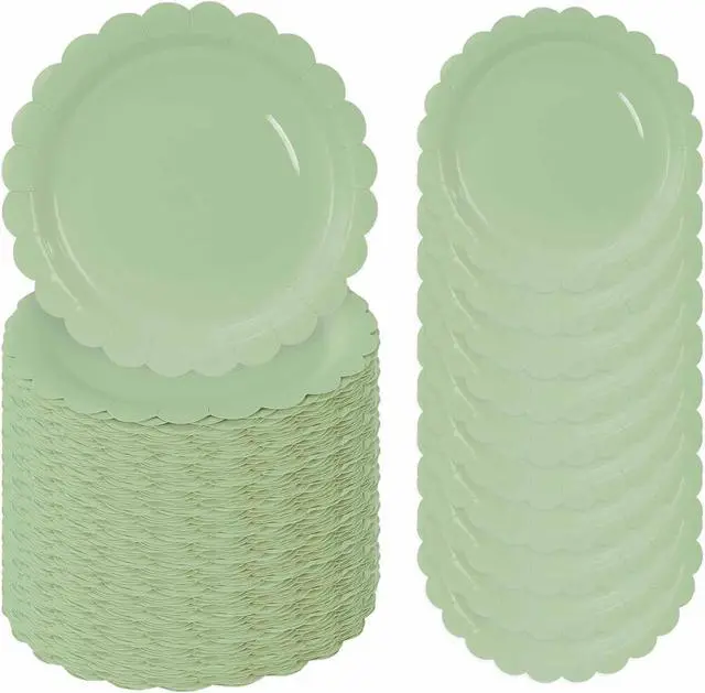 Main image of 50 Pcs Sage Green Scalloped Paper Plates 7 Inch Disposable Sage Scalloped Dinner Plates for Wedding Baby Shower Birthday Party Supplies Disposable Dessert Plate
