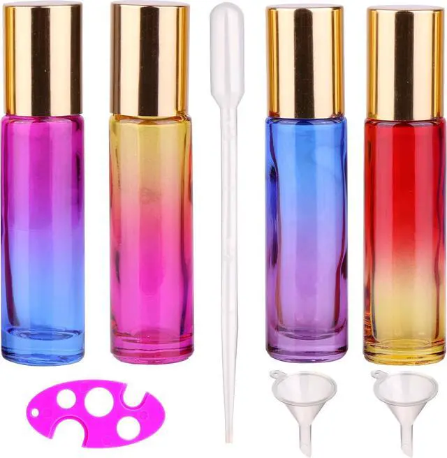 Main image of inice 4 Pack 10ml Roller Bottles for Essential Oils,Gradient Color Glass Bottle Roll on Stainless Steel Ball with Golden Metal Cap