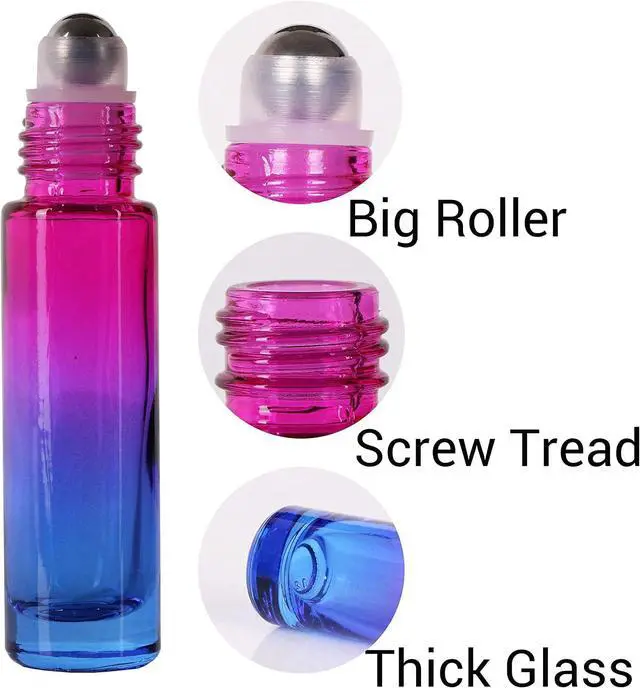 Alt view image 2 of 6 - inice 4 Pack 10ml Roller Bottles for Essential Oils,Gradient Color Glass Bottle Roll on Stainless Steel Ball with Golden Metal Cap