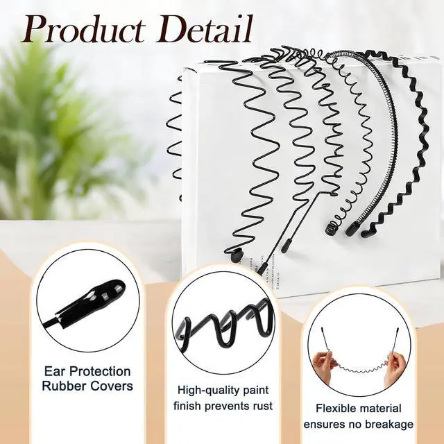 Alt view image 2 of 6 - Metal Headband for Men, Zigzag Wire with Teeth, Non-Slip Adjustable 6 Pack | Men's Zigzag Wire Headband with Non-Slip Teeth Adjustable Fit for Long Hair, Curly Hair, Workouts & Daily Wear