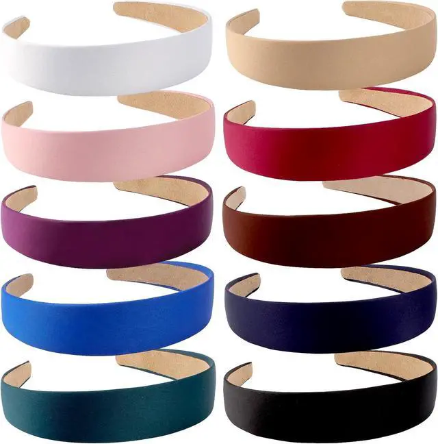 Main image of Wecoe Headbands for Women Girls, 10 Pcs 1 Inch Wide Satin Headbands | Minimalist Hair Bands for Daily Wear, Party, Cosplay, Diy Costume Hair Accessories