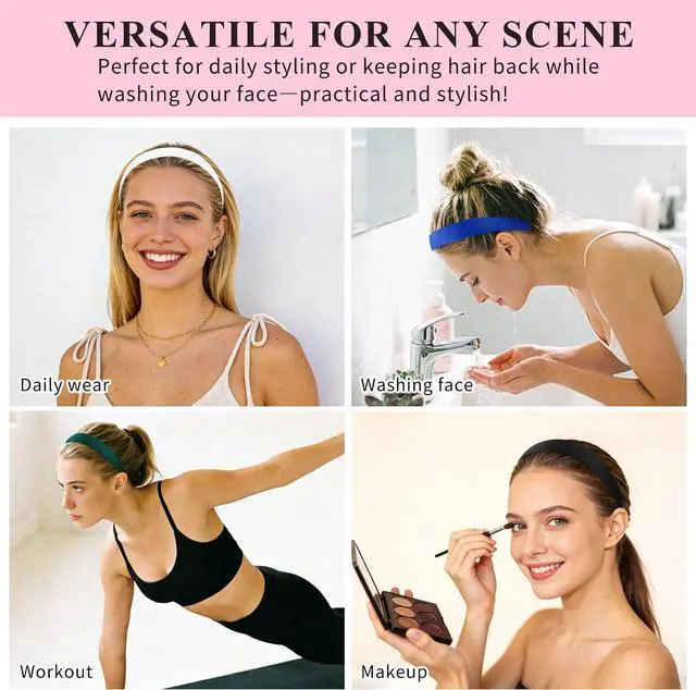 Alt view image 3 of 7 - Wecoe Headbands for Women Girls, 10 Pcs 1 Inch Wide Satin Headbands | Minimalist Hair Bands for Daily Wear, Party, Cosplay, Diy Costume Hair Accessories