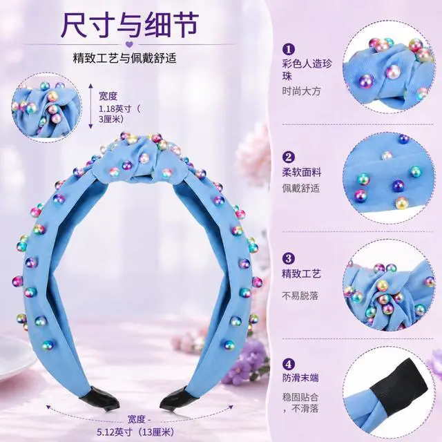 Alt view image 2 of 7 - WILLBOND 2 Pcs Pearl Knotted Headbands for Women, Cute Cross Knot Headband | Wide Cross Knot with Colorful Pearls, Twisted Turban Style Accessories, Christmas Spring Easter Daily Wear Gift for Mothers