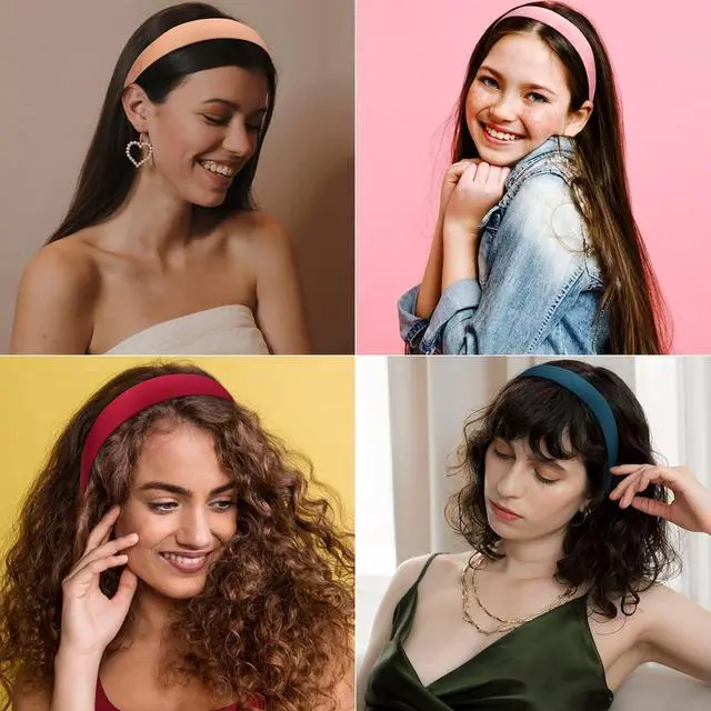 Alt view image 2 of 7 - Wecoe Headbands for Women Girls, 10 Pcs 1 Inch Wide Satin Headbands | Minimalist Hair Bands for Daily Wear, Party, Cosplay, Diy Costume Hair Accessories